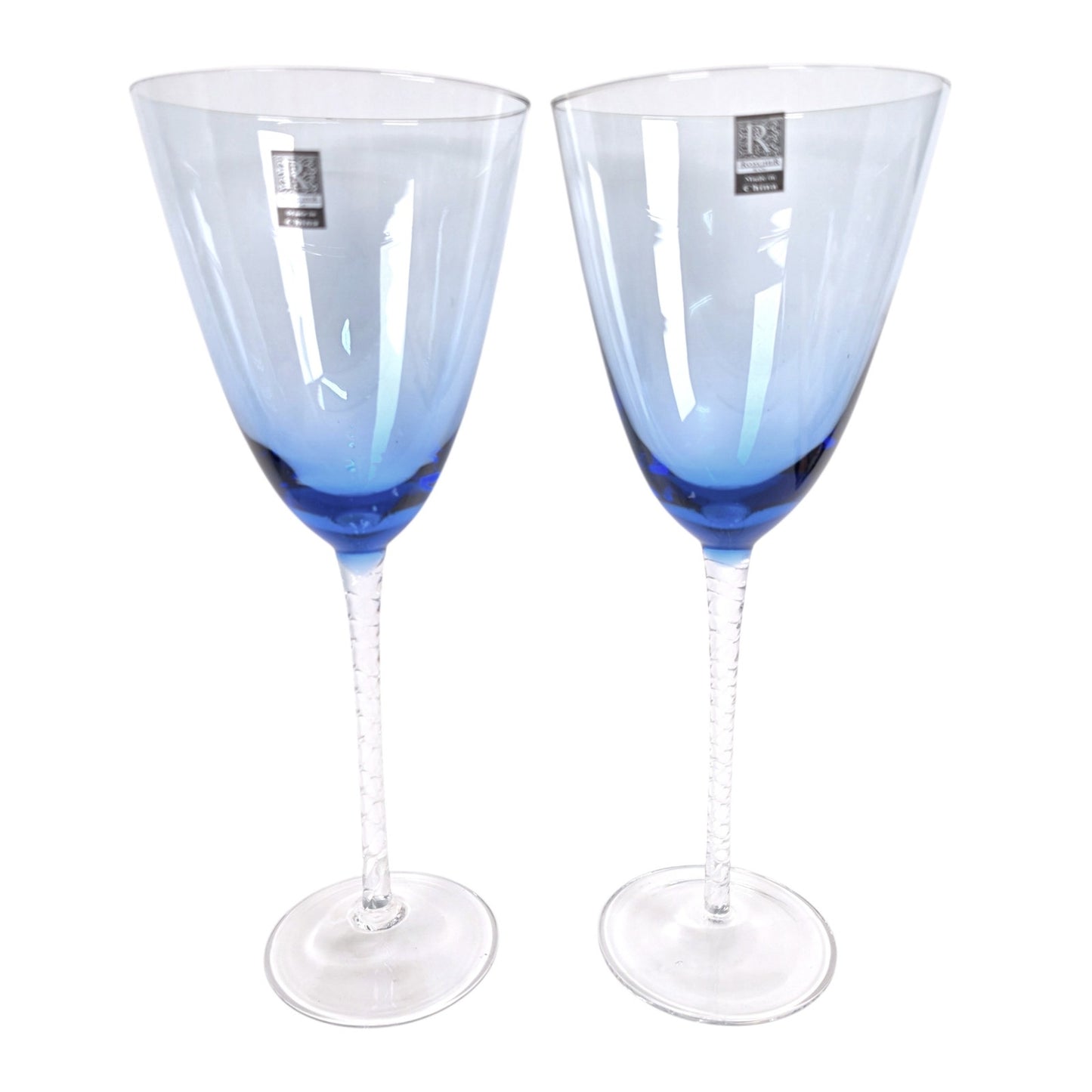 Roscher & Co Oversized Blue Stem Wine Glasses Goblets 20 oz