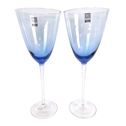 Roscher & Co Oversized Blue Stem Wine Glasses Goblets 20 oz
