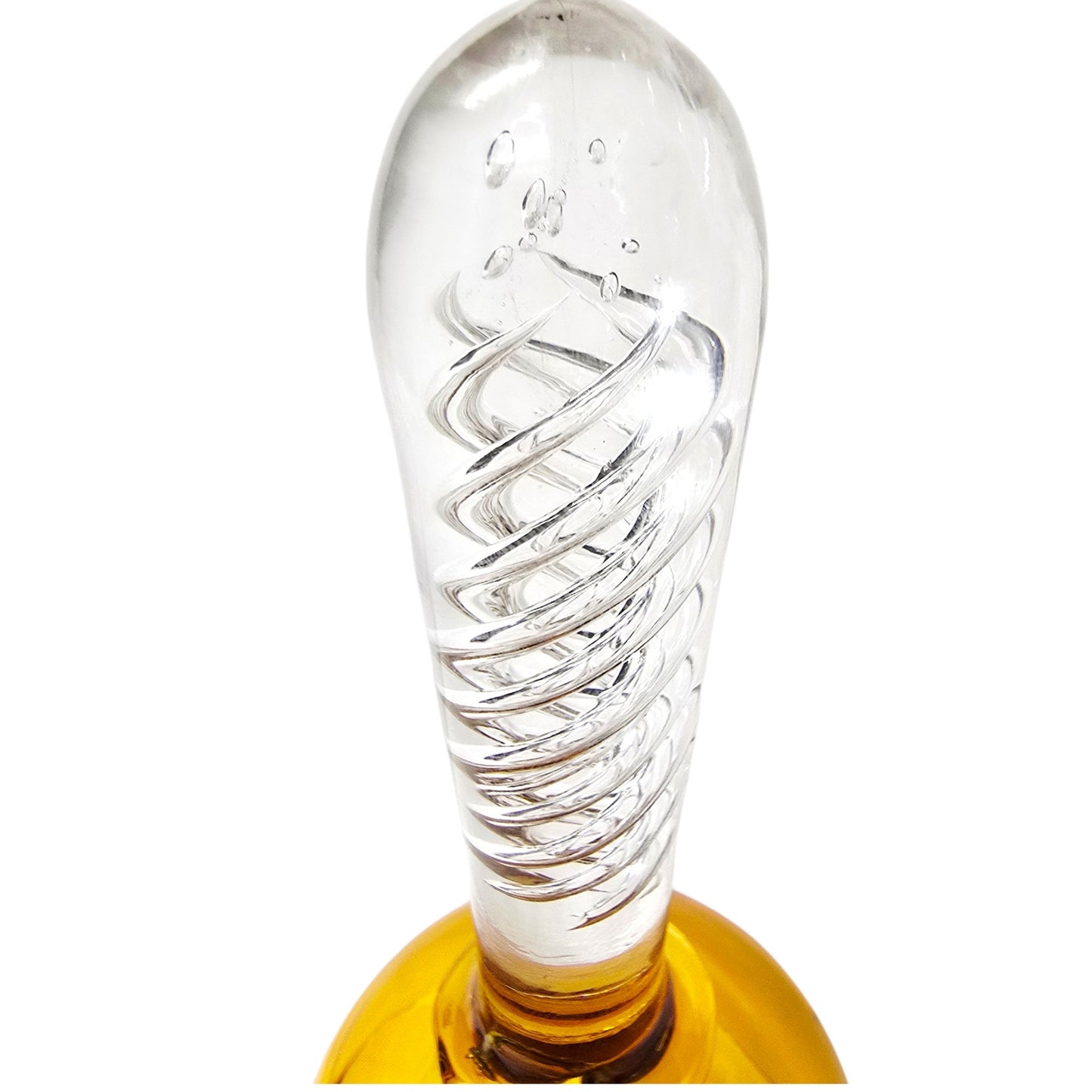 Art Glass Bell Spiral Cane Encased Clear Amber Handblown Vintage Collectible