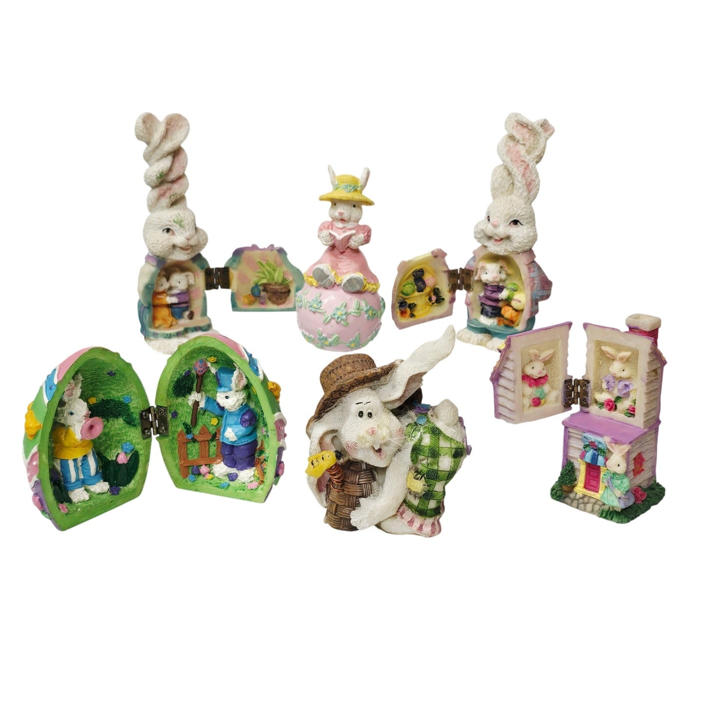 Vintage Easter Bunny Figurine Lot (6) Magic Creations 1997 Hinged & Resin