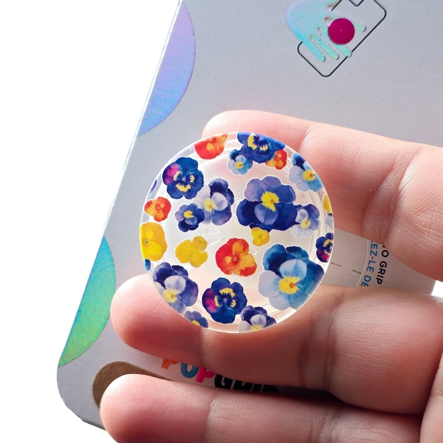 NEW! PopSockets PopGrip Phone Grip Stand Pansy Flowers with Swap Top Plant-Based