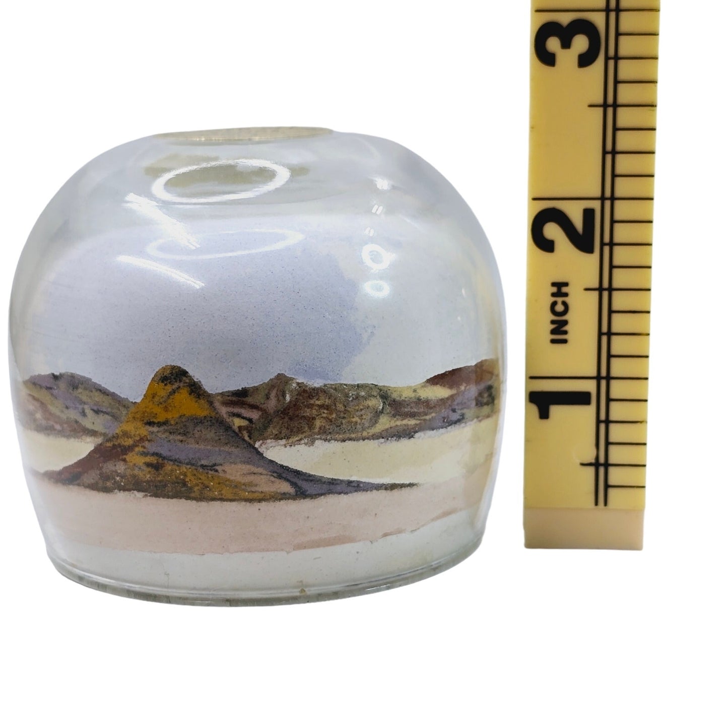 Painted Desert Sands, Sand Globe Art, Northern Arizona Artist, 2.5", Mountains, Sky, Clouds Paperweight