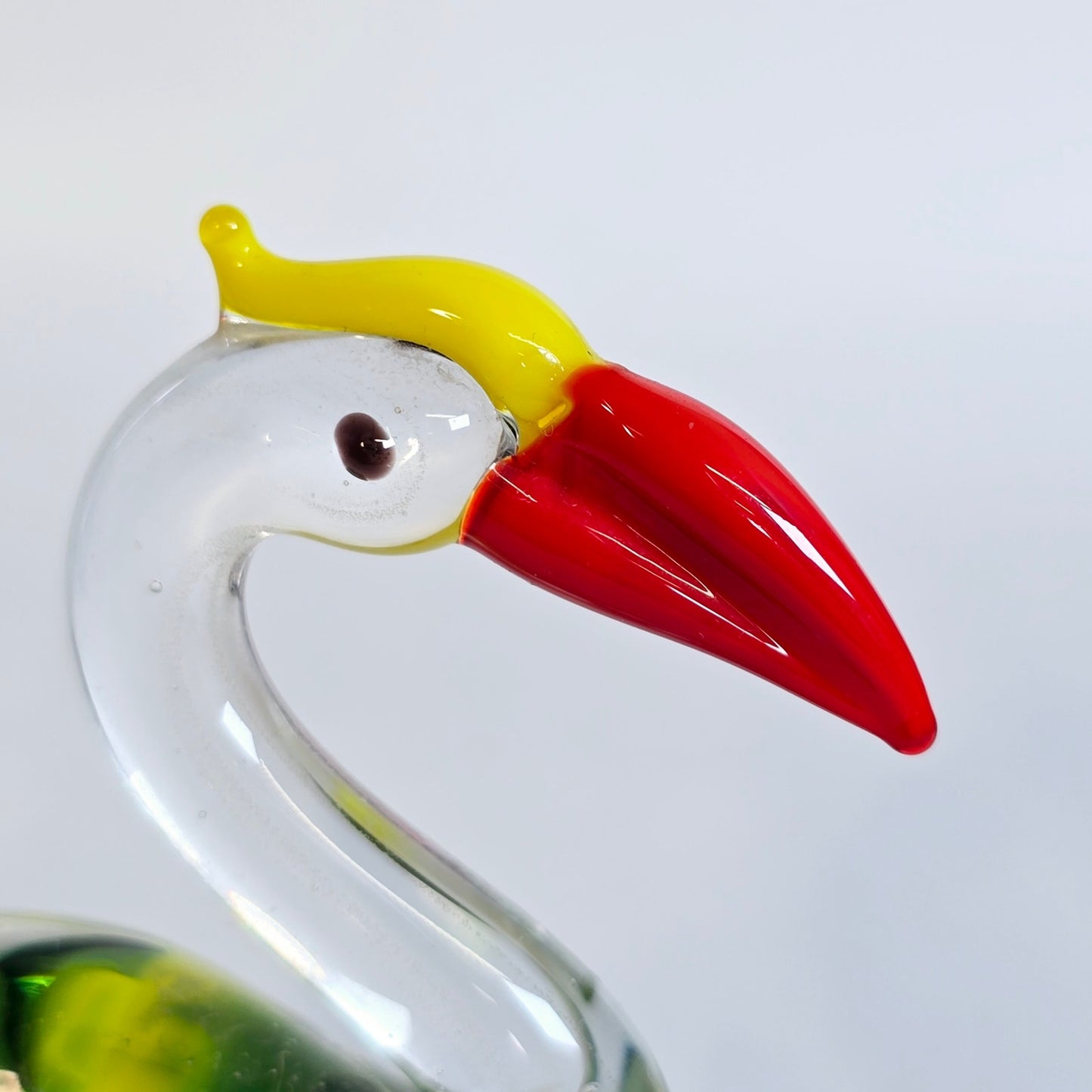 Handblown Blue Art Glass Pelican, Yellow, Orange and Green Stretch Glass Pelican Bird