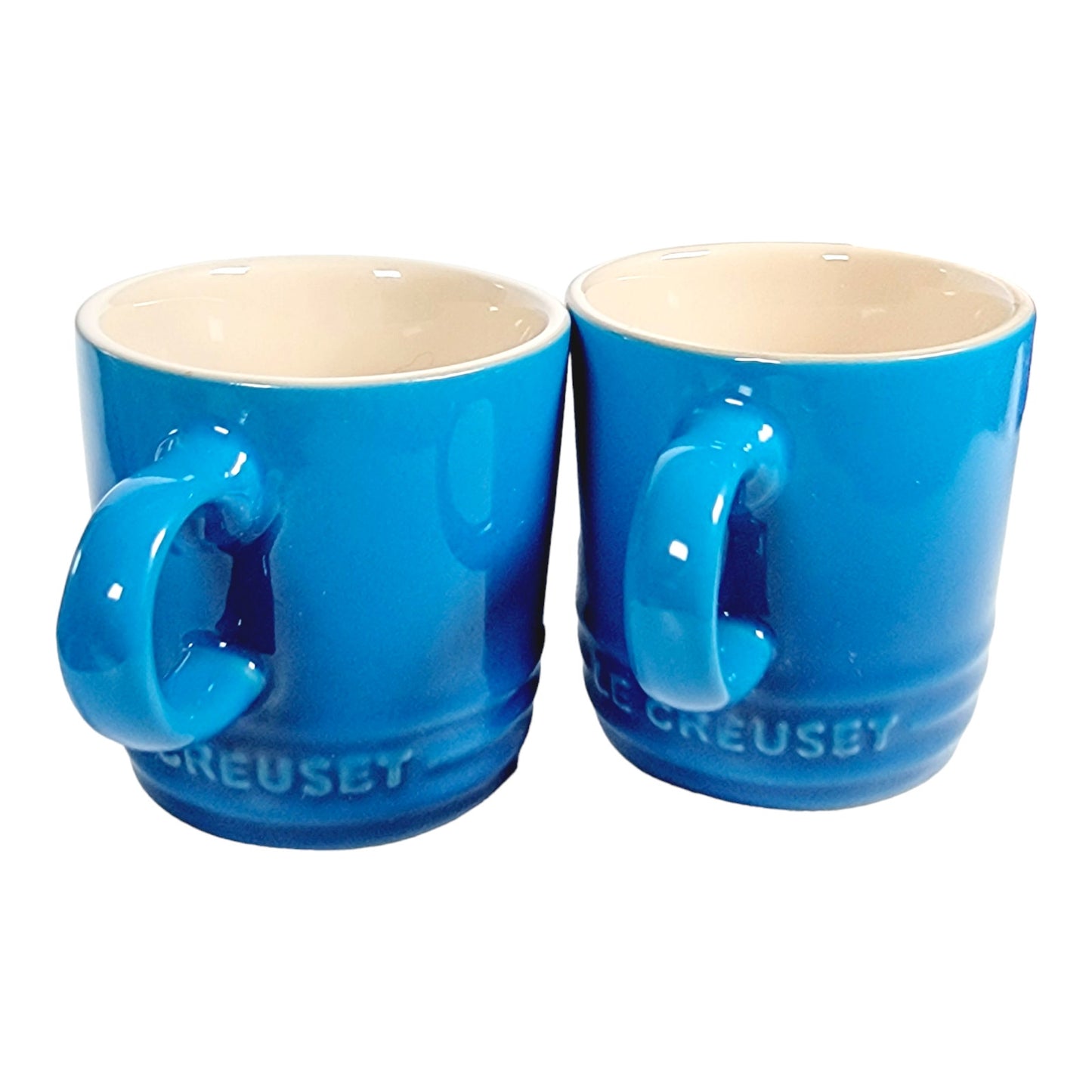 Le Creuset Marseille Blue Mini Espresso Mugs Stoneware Demitasse Set of 2 0.1L