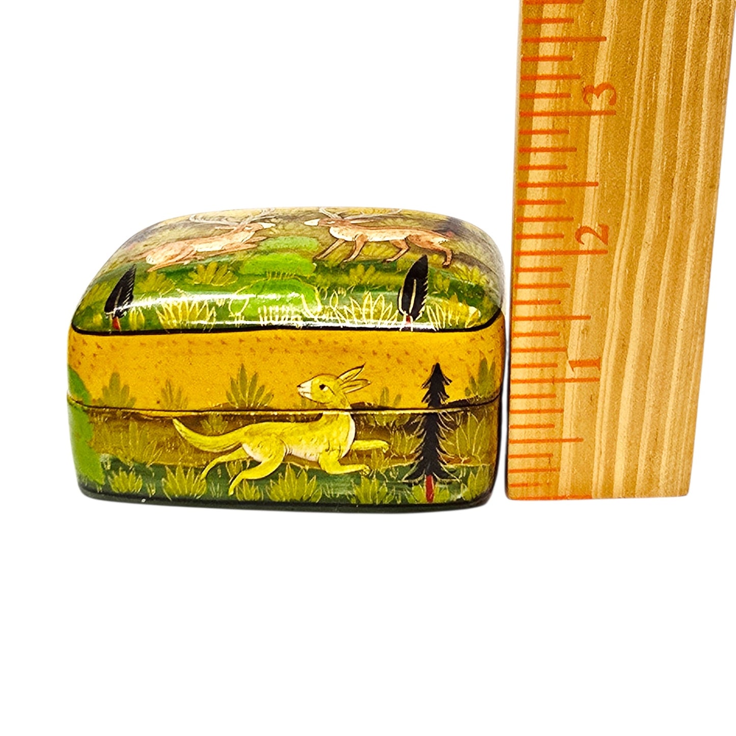 Vintage Kashmiri Hand-Painted Lacquerware Box - Stag & Doe Made in Kashmir India