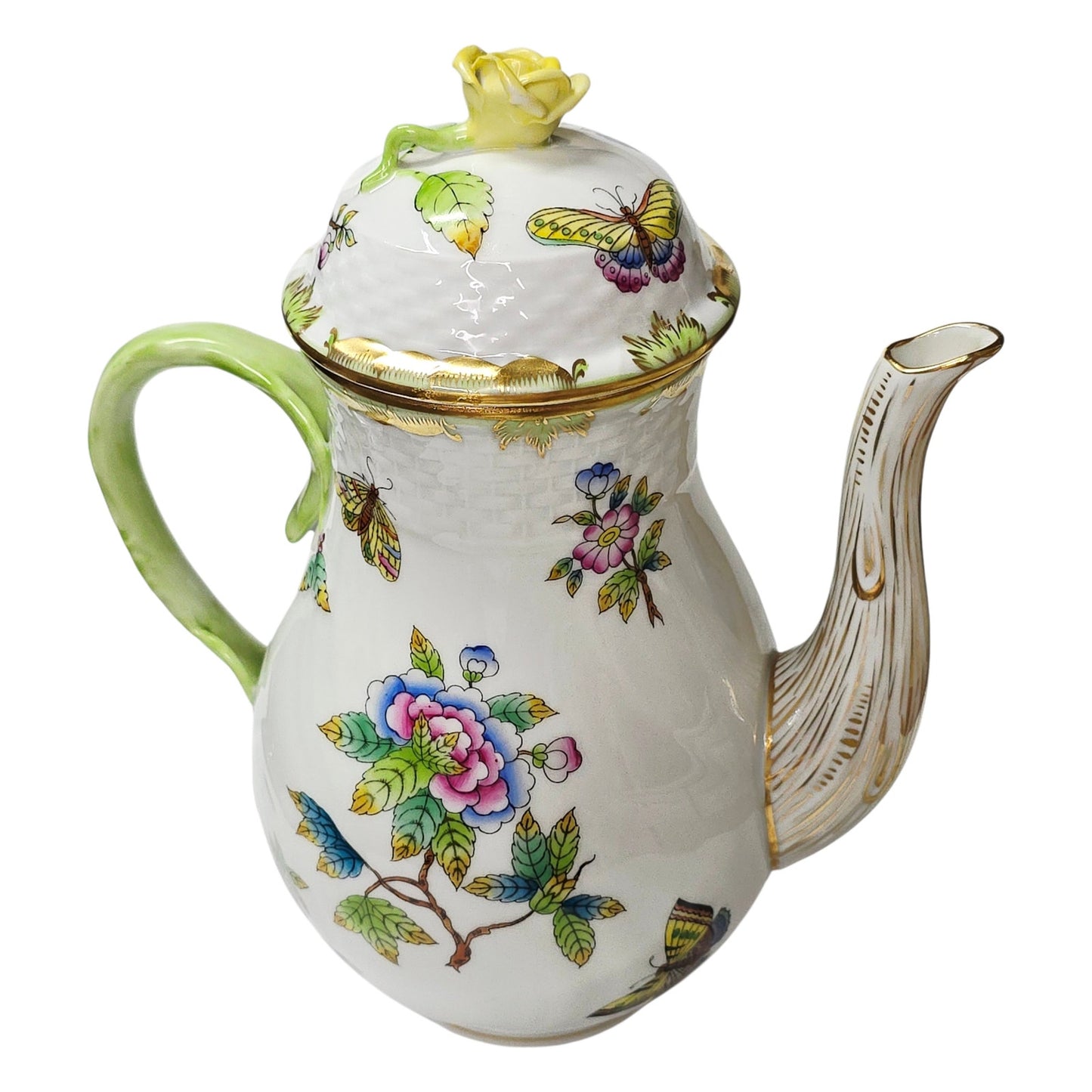 Herend Queen Victoria VBO 4-Pc Set - Pot, Tray, Creamer, Lidded Sugar - 24k Gold