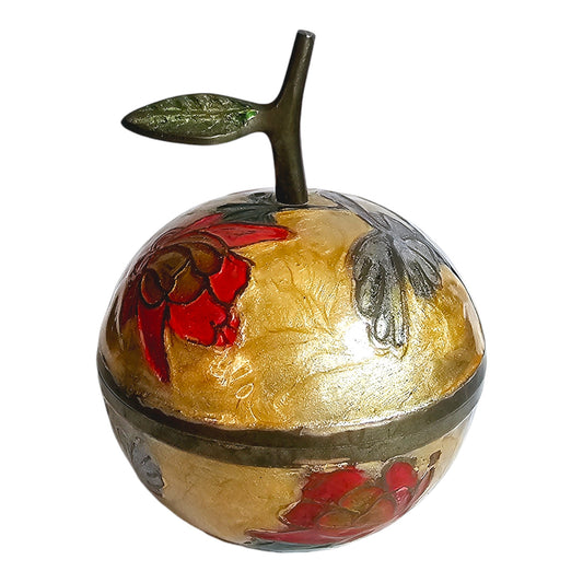 Vintage Enamel and Brass Apple Trinket Box with Lid