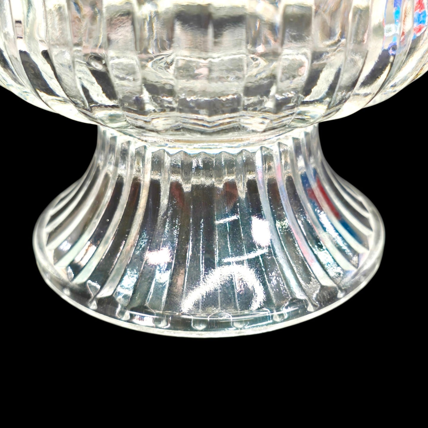 Vintage 1986 Pressed Glass Pedestal Bowl FTDA Diamond Cut & Ribbed Candy Dish
