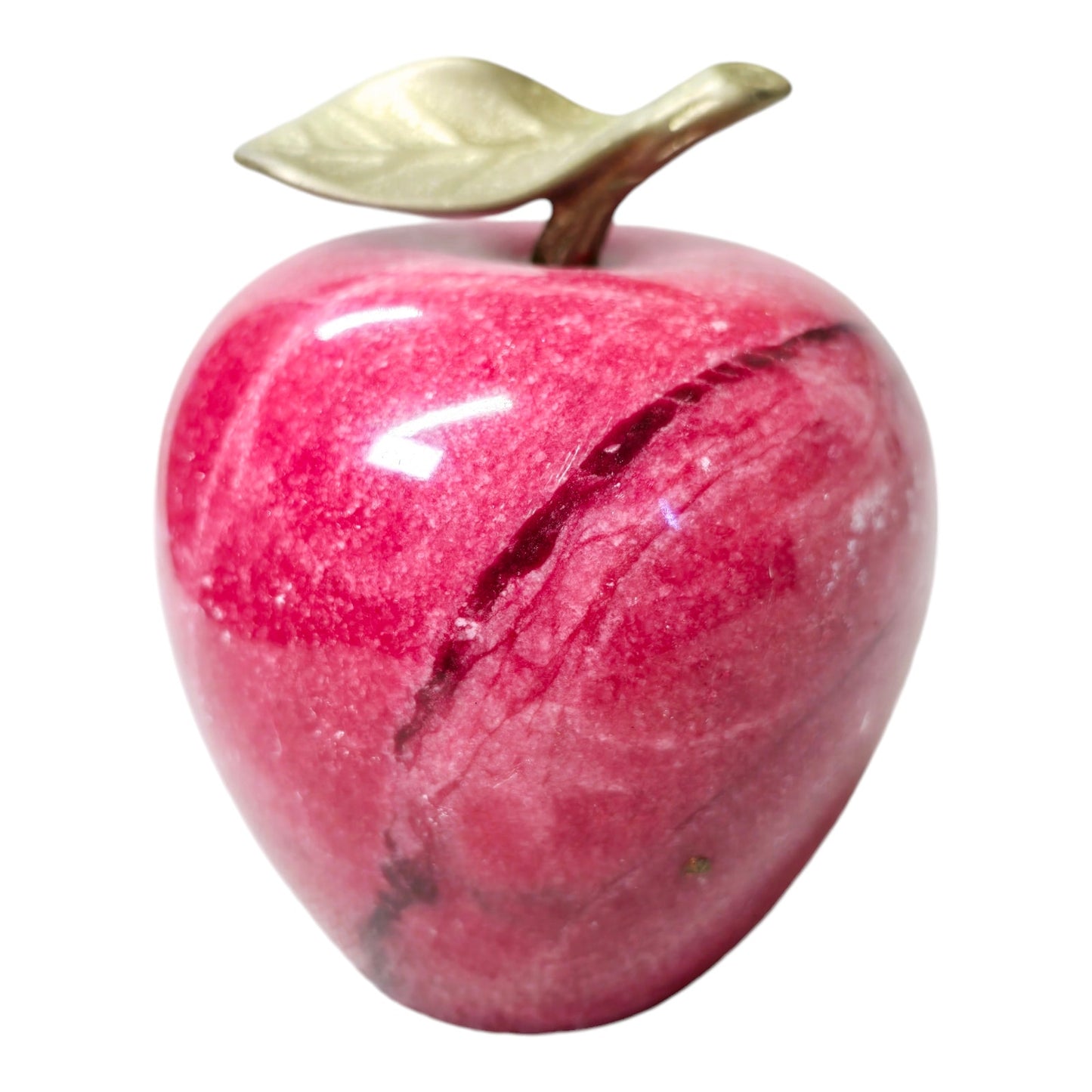 Red Marble Apple Paperweight with Brass Leaf Stem, Teacher Gift