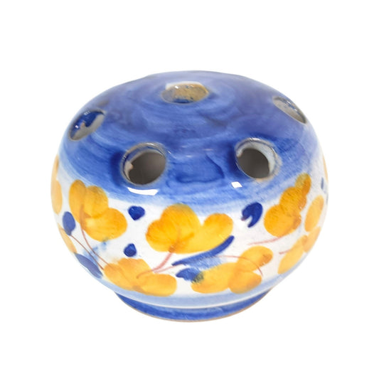 Vintage Italian Pottery Flower Frog Bud Vase Blue Yellow Hand Painted Italy
