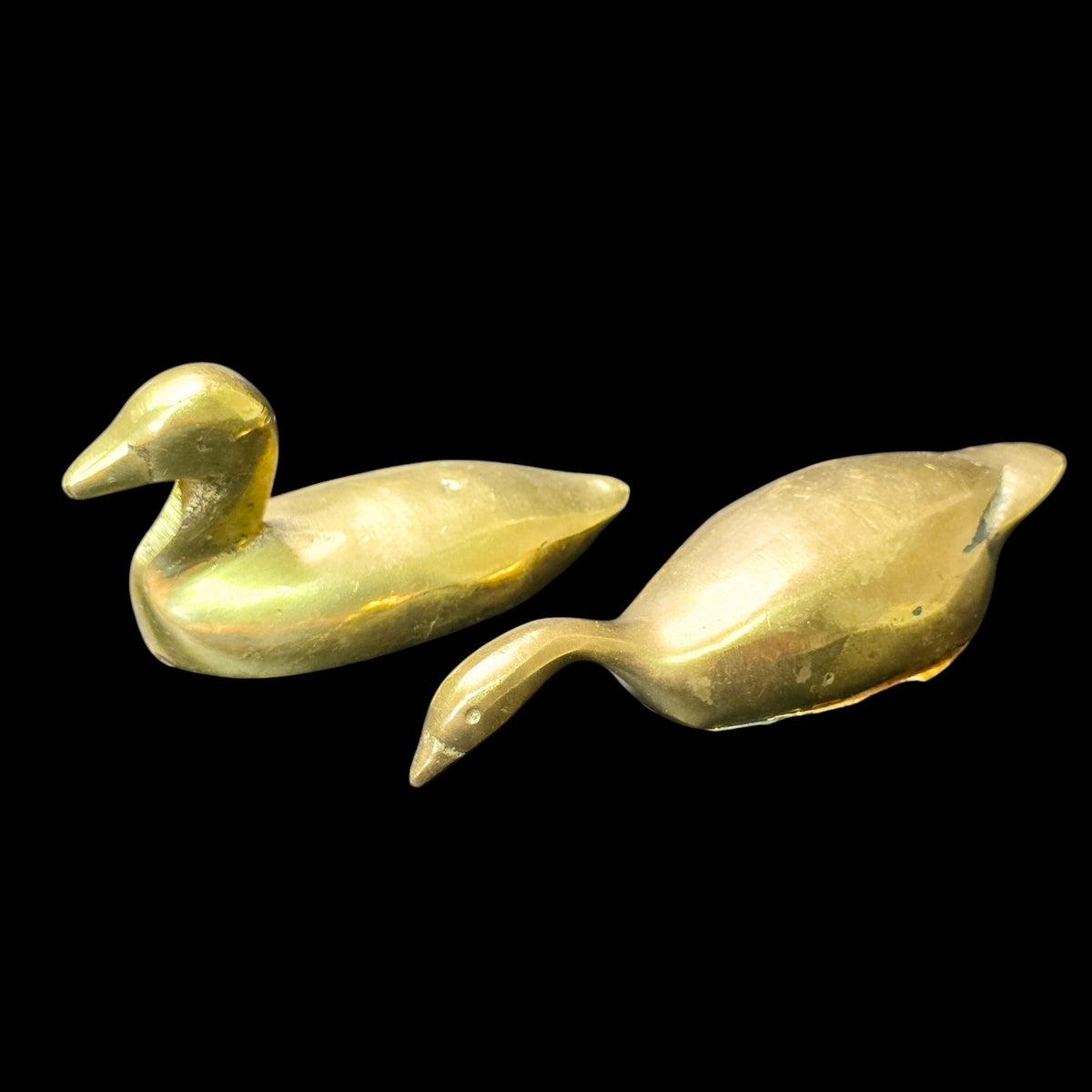 Vintage Solid Brass Duck & Goose Figurines Pair Miniature Waterfowl Birds