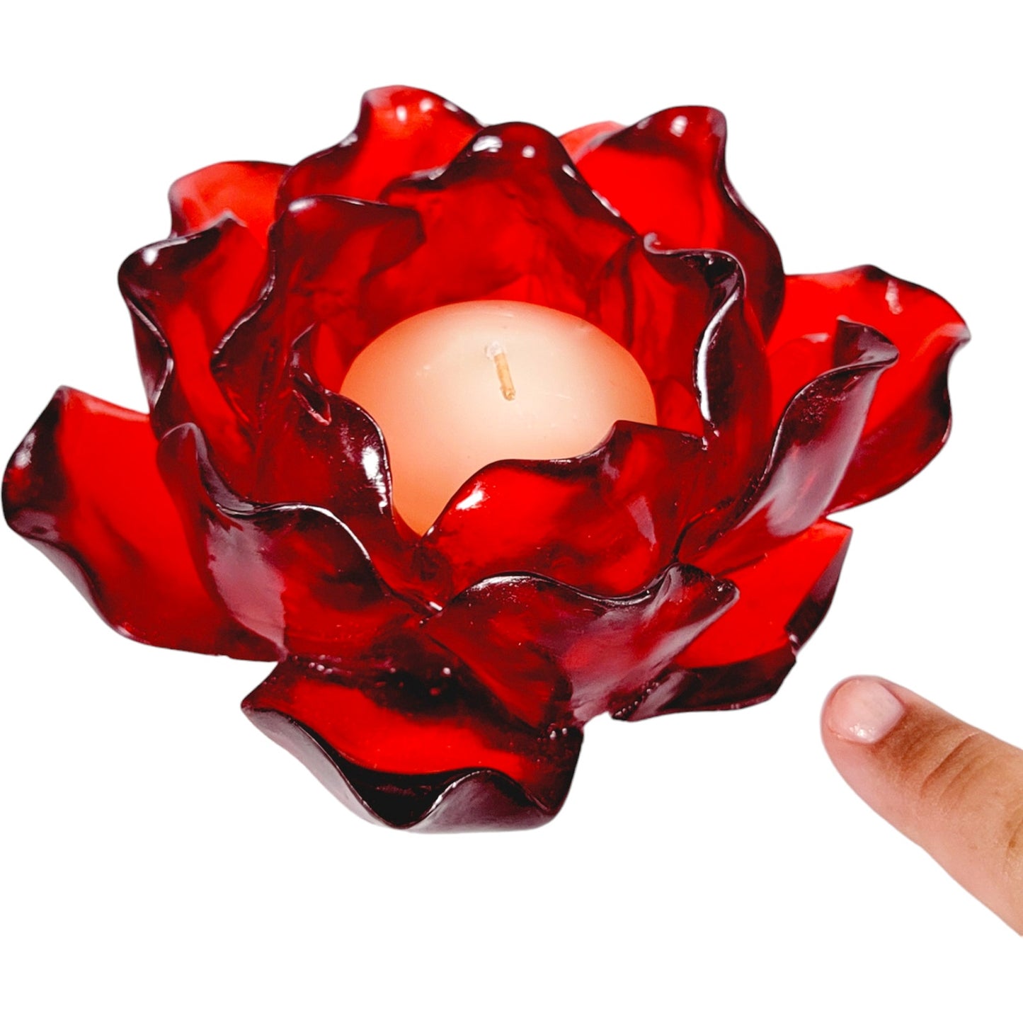 Z Galerie Red Glass Flower Tealite Holder FLAW (Broken Petal)