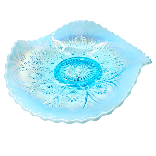 AS IS Northwood Glass Blue Opalescent Bowl Tri-Cornered Iridescent Early 1900's