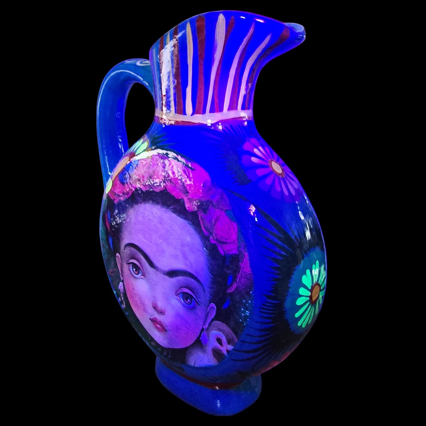 Hand Painted Mexican Folk Art Vase Tenoch Jarrito Planchado Frida Kahlo Style