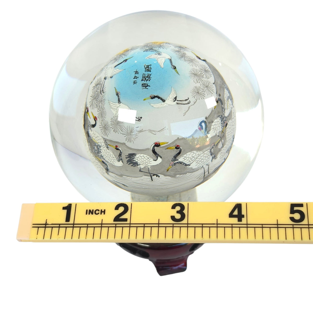 Vintage Chinese Inside-Painted Glass Sphere Hundred Cranes Ren-Wu 2002 4.5"