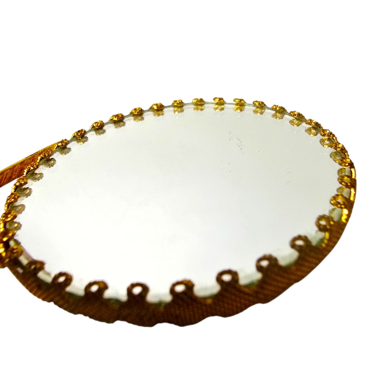 Vintage Limoges Porcelain Hand Mirror Courting Couple Scalloped Beaded Filigree