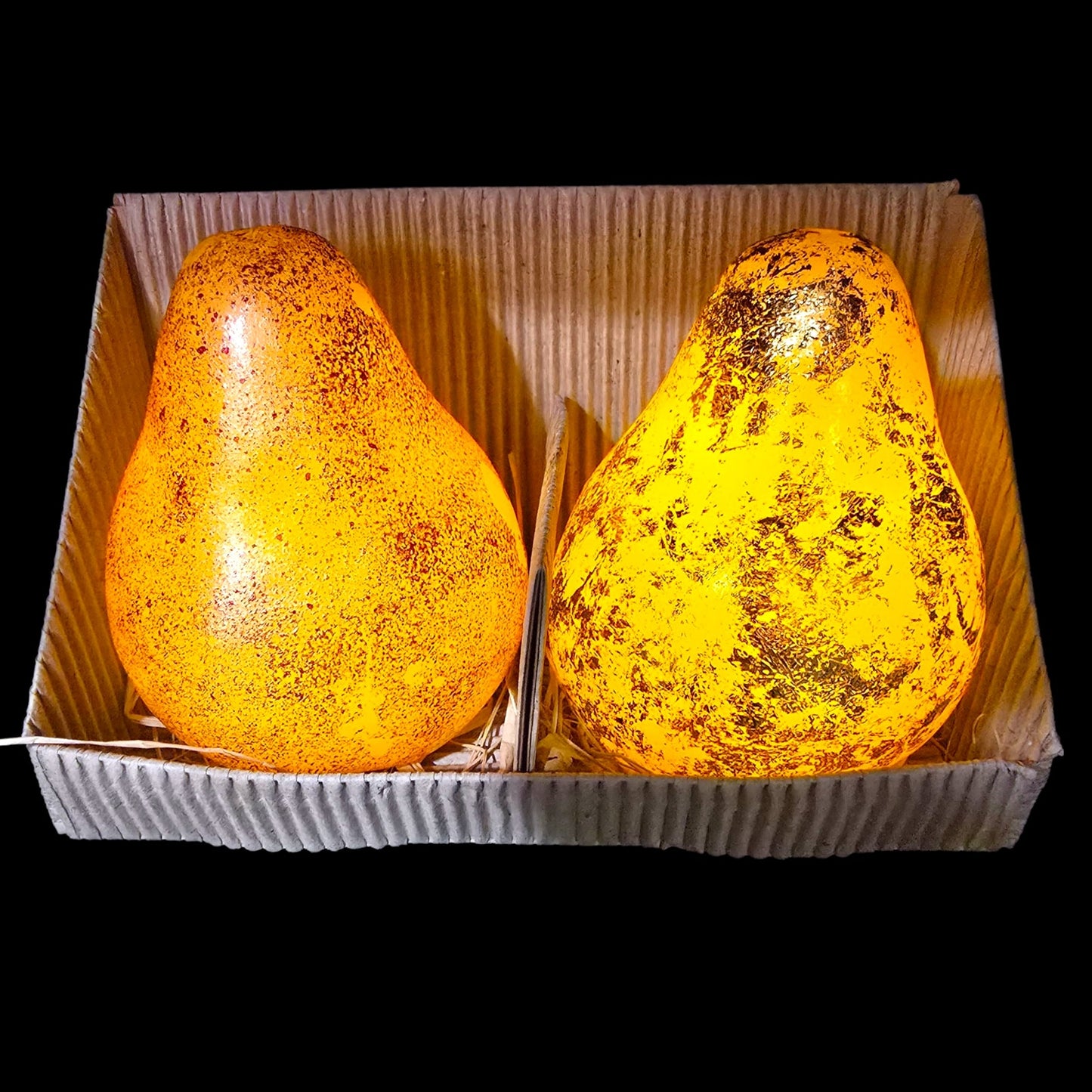 Vtg Illuminated LED Pear Light Set GLO Colonial Candle Gold Foil Fall Decor