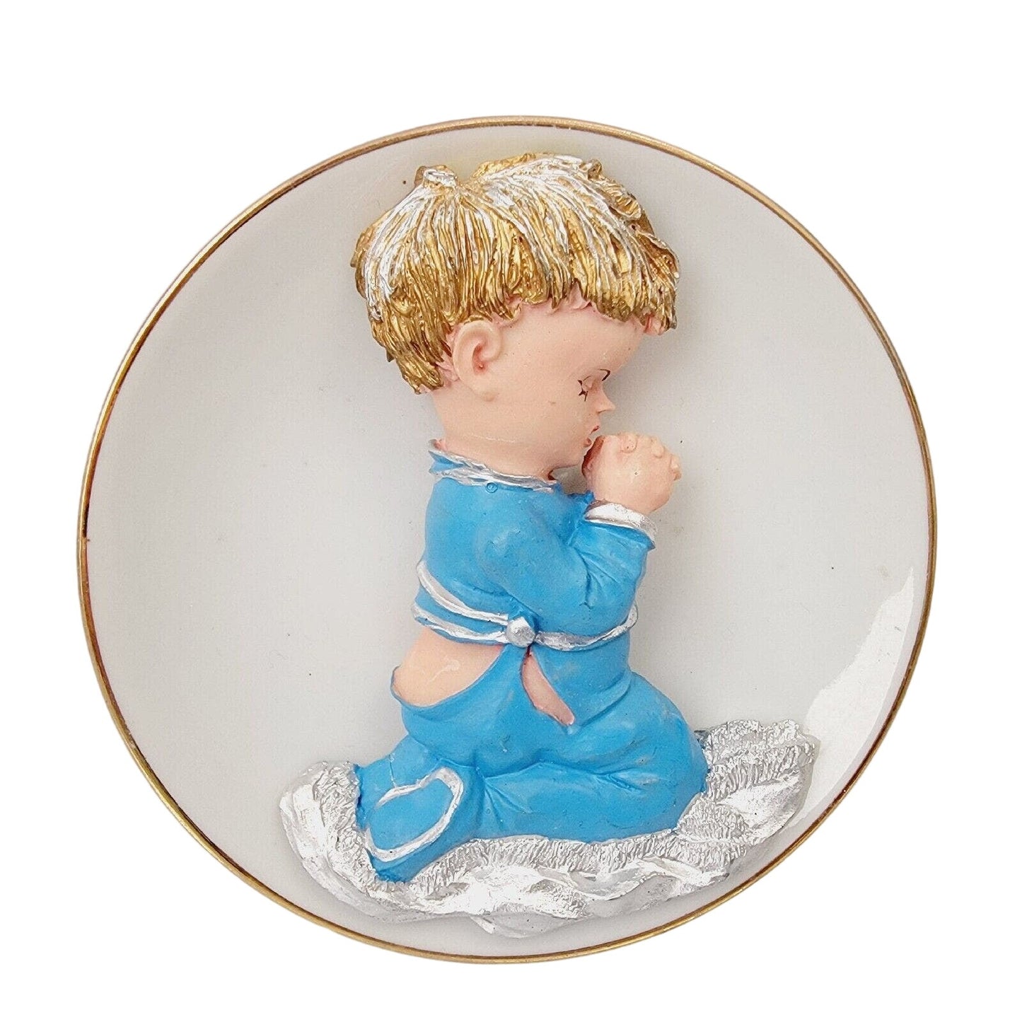 Vintage Miniature Plates Praying Baby Boy and Girl Porcelain Plates, 3D