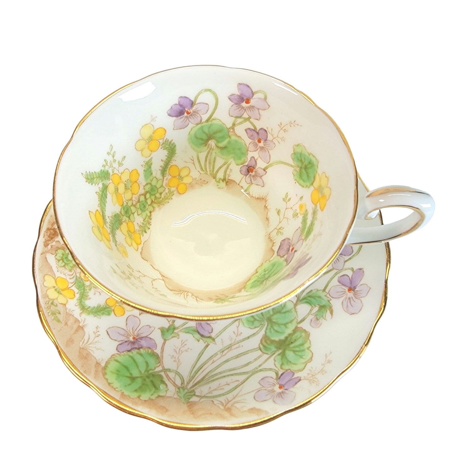 Alpine Flowers by Tuscan, Royal Tuscan Teacup and Saucer, Purple, Yellow Flowers