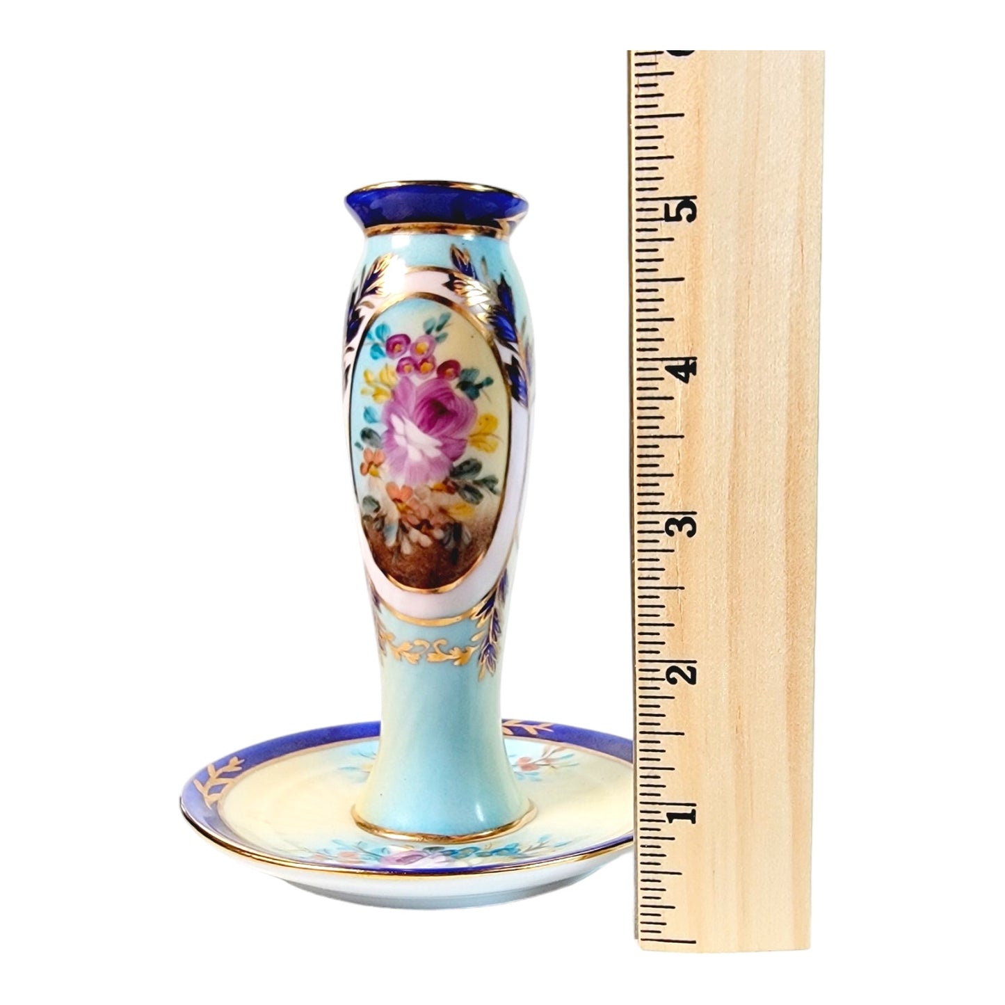 Gorgeous Vintage Hand-Painted Tall Hat Pin and Ring Holder, Marked Limoges 5.5"