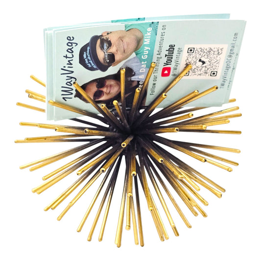MCM Style Gold & Black Atomic Starburst Business Card Holder Sea Urchin Wall Art