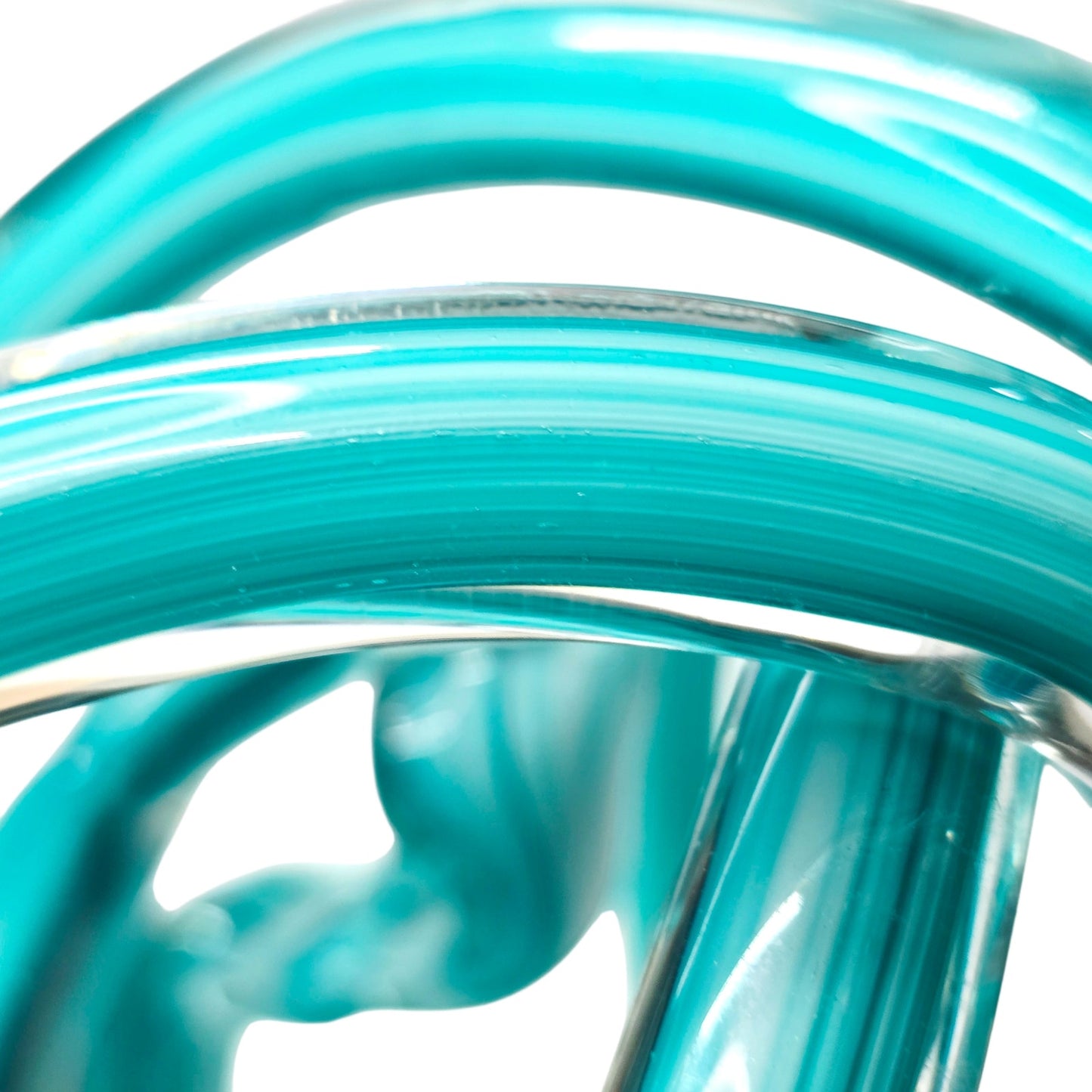 Teal Blue Hand-Blown Art Glass Knot Sculpture - Modern Abstract Decor