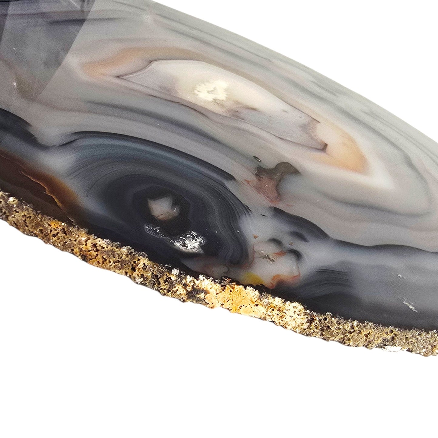 Large Sliced Agate Slab with Small Exposed Druzy Gray Blues