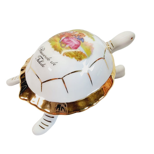 Elizabeth Arden Turtle Trinket Dish, Courting Couple, Lidded, Recuerdo de Toledo