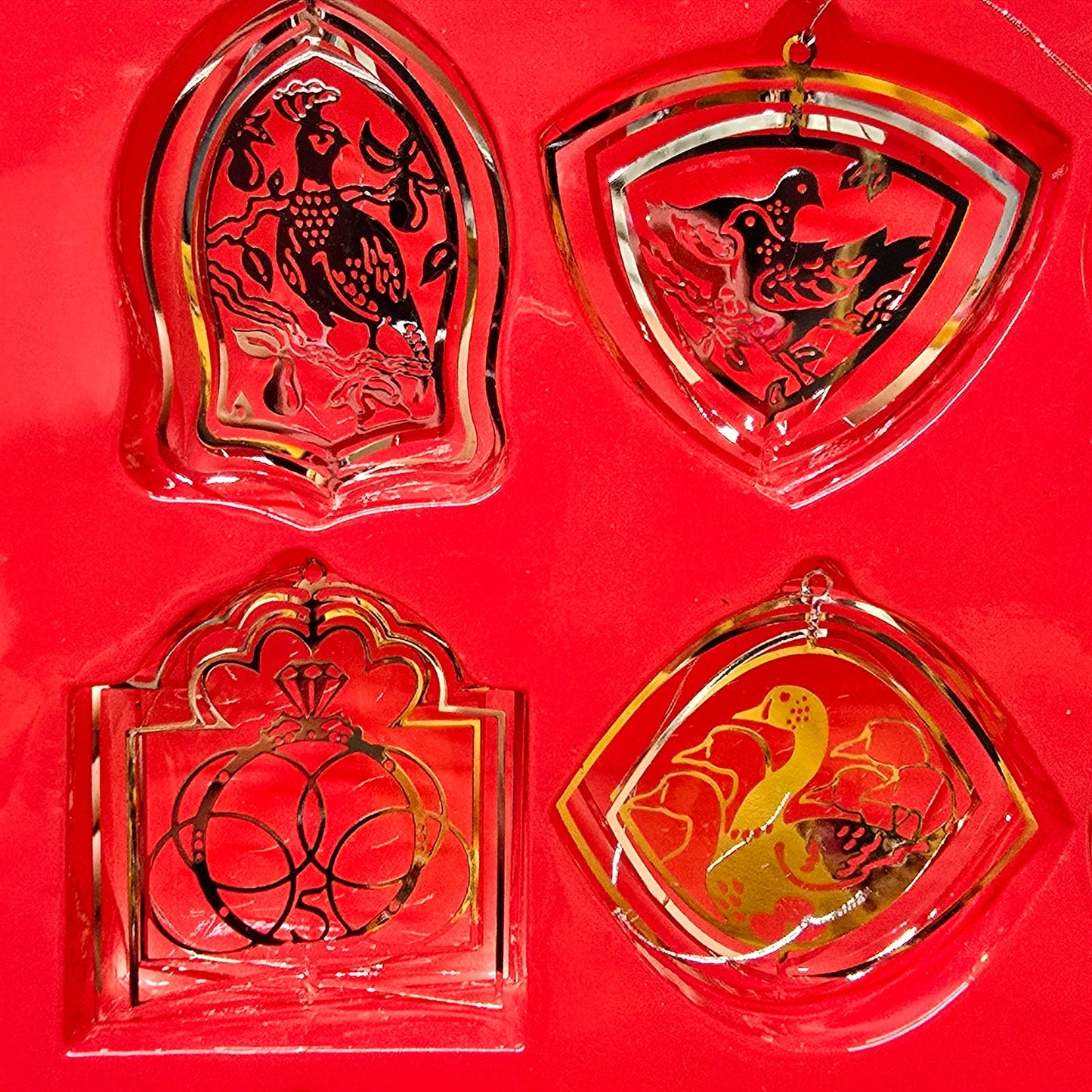 Vintage 12 Days of Christmas Silverplated Cut-Out Ornaments in Original Box