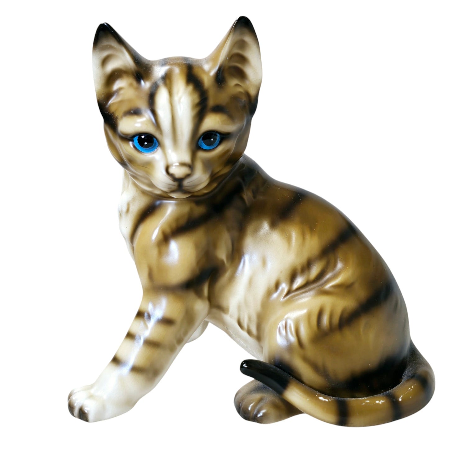 Midcentury M. Takai Porcelain Cat Lifelike Signed Figurine 7"