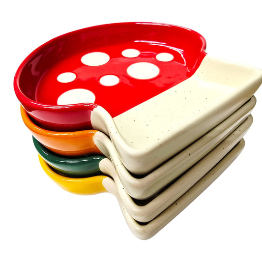 World Market Mushroom Figural Appetizer Plates Set of 4 Stoneware Colorful