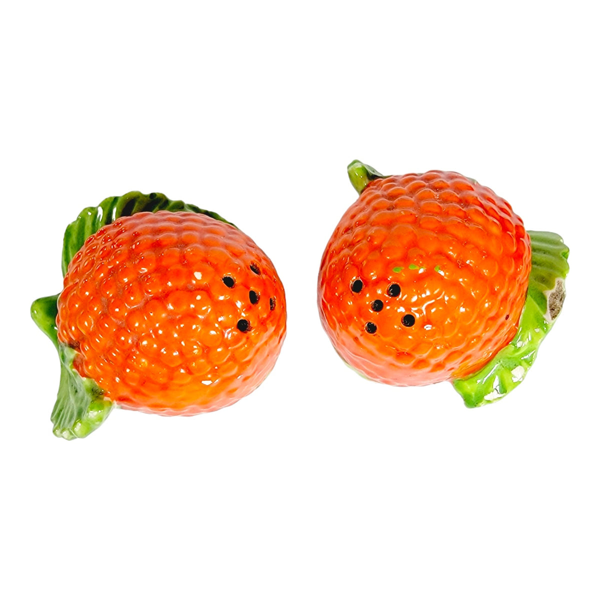 Vintage Japan Strawberry Salt & Pepper Shakers Red Green Ceramic Pair - Chipped