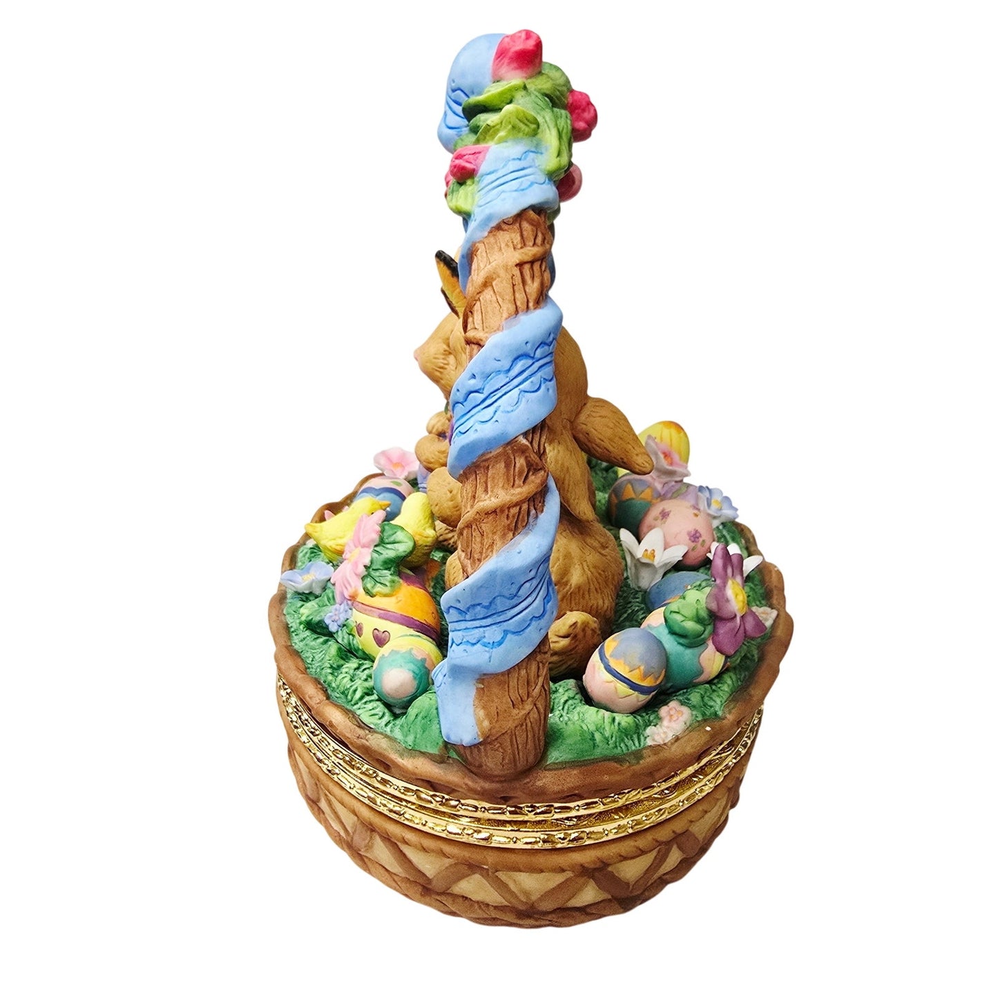 Large 9" Porcelain Easter Bunny Basket Lidded Centerpiece