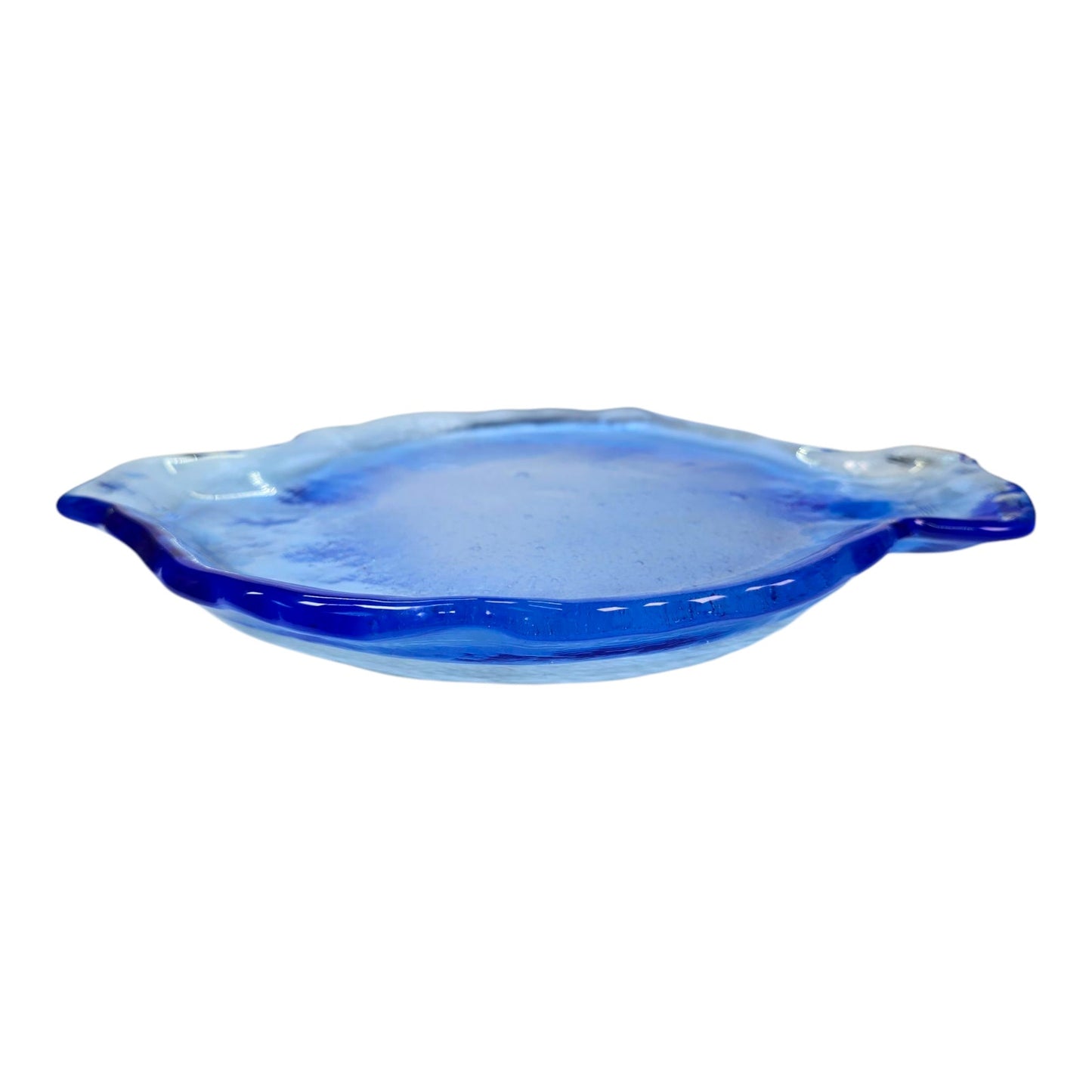 Vintage AMICI Fish Dish Made in Italy Bubble Art Glass Thick Recycled Glass Blue