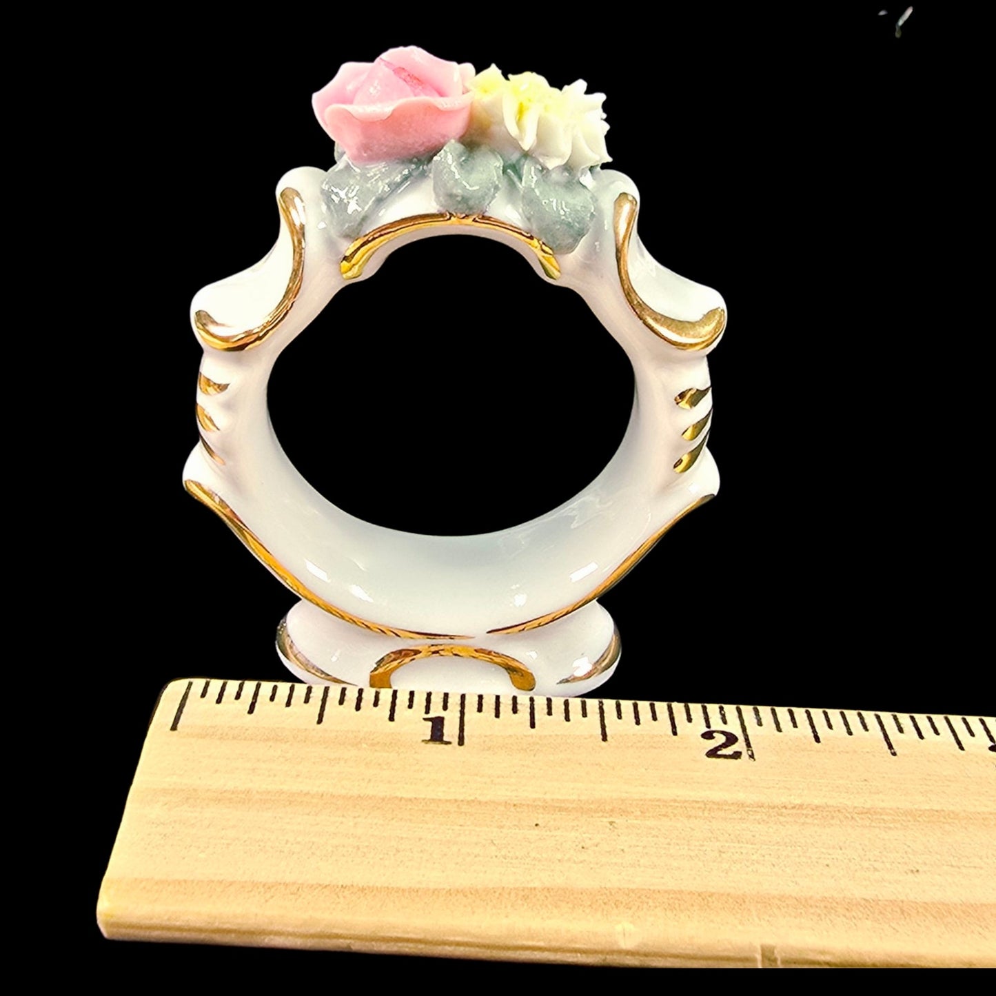 Vintage Set Of Six Dresden Pink Rose Porcelain Napkin Rings
