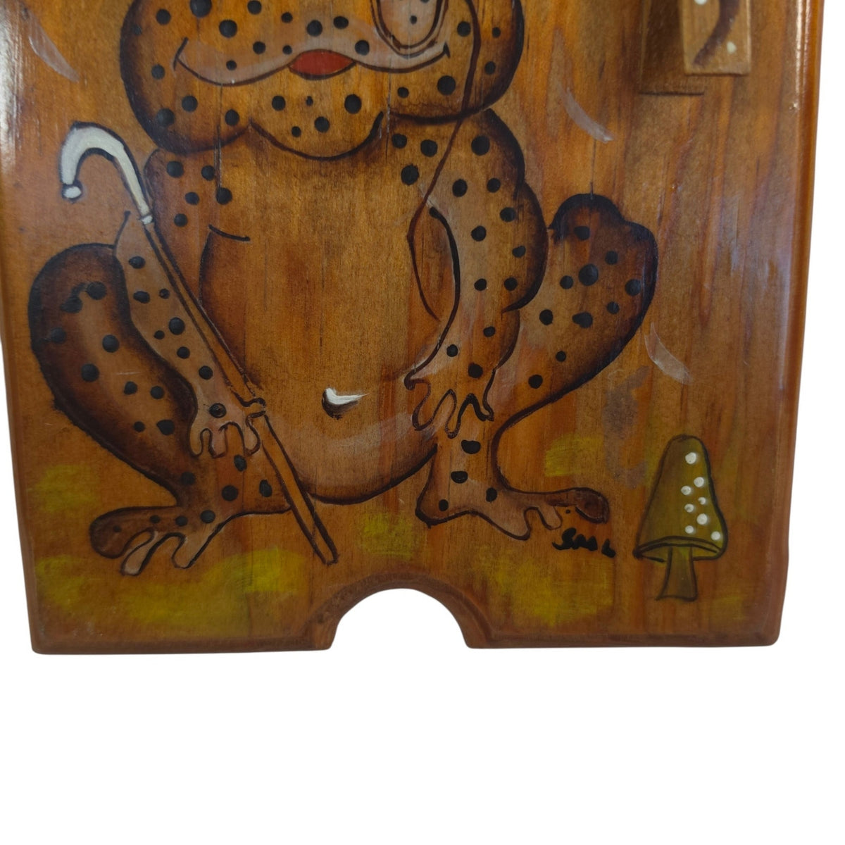 Vintage Wooden Frog Note Holder Wall Plaque Hand Painted Folk Art 11.25"