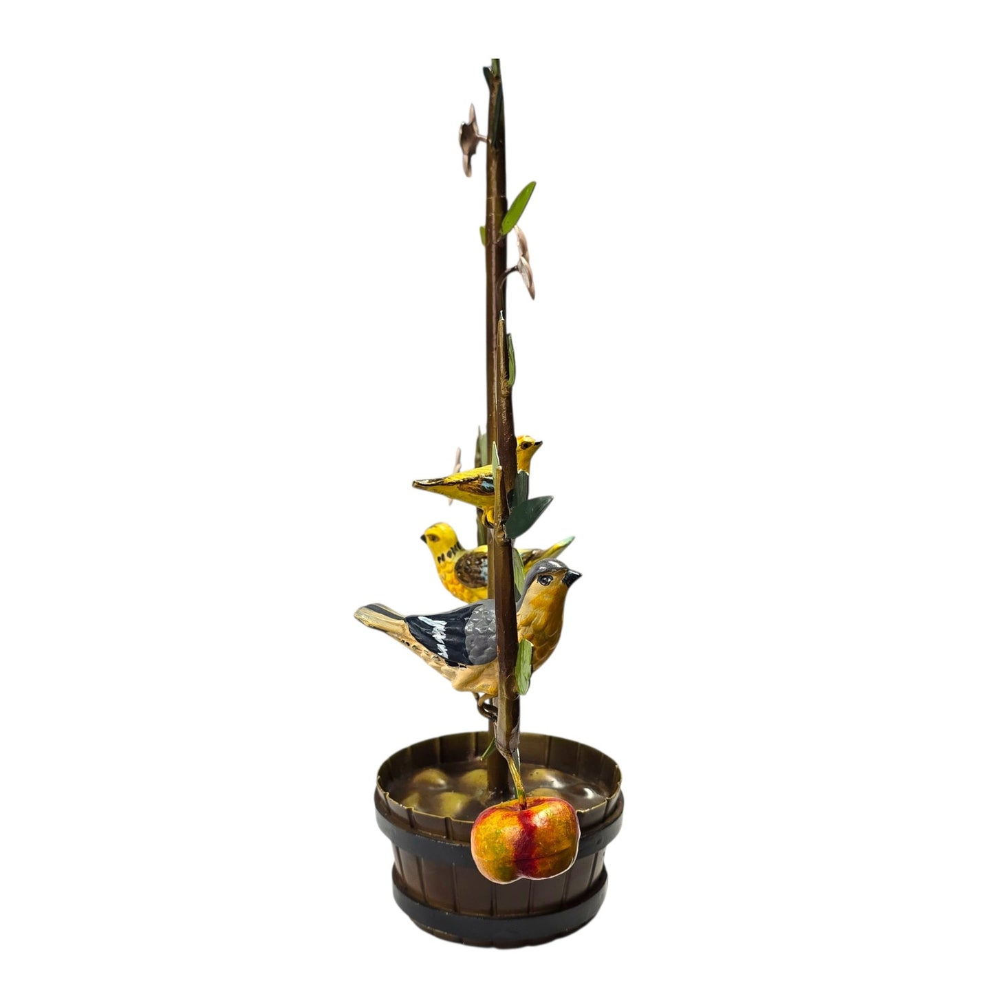 Vtg Italian Tole Espalier Fruit Tree Sculpture Birds Apples Flowers Decor Italy