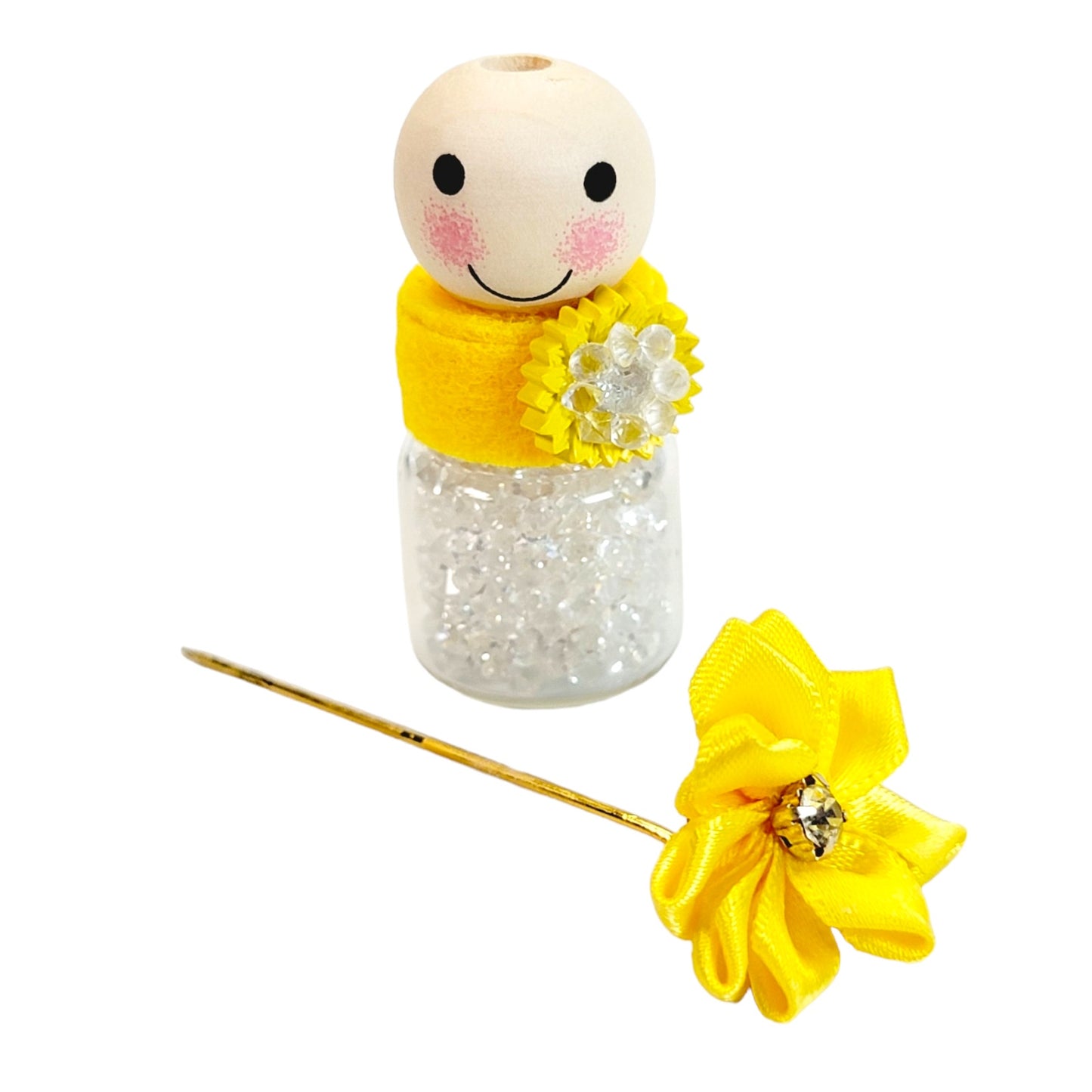 Yellow Flower Sparkly Single Hat Pin Holder