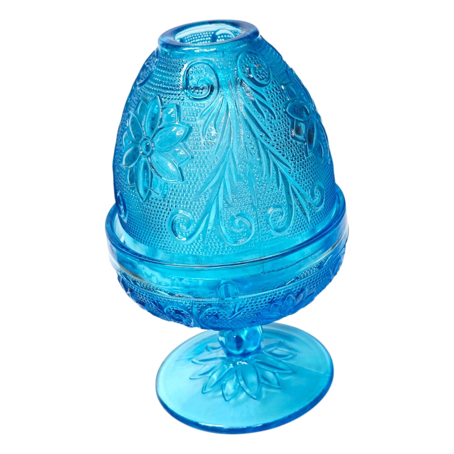 Vintage Indiana Glass Fairy Lamp "Horizon" Aqua Blue Floral Tiara Exclusives