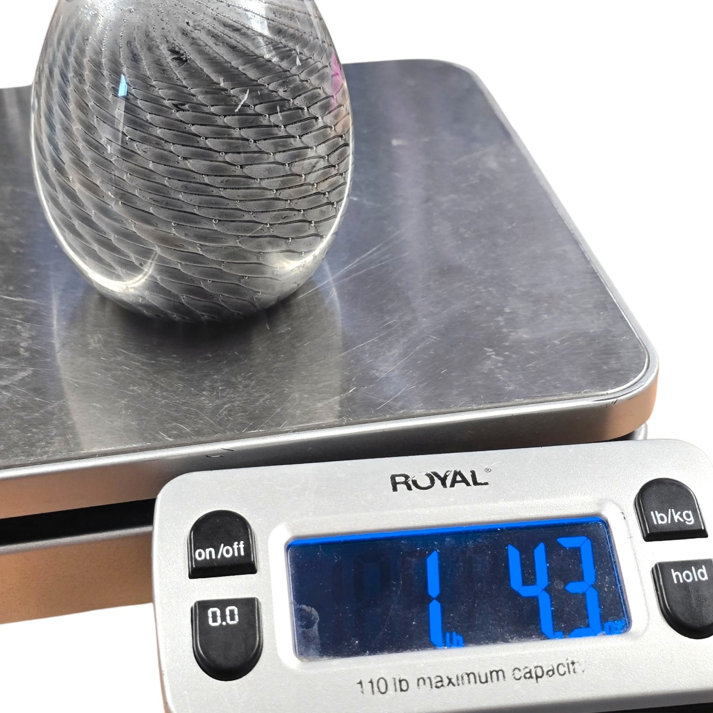 Signed Vtg Marcolin Sweden Art Glass Egg Paperweight Black White Ribbon Swirl 80