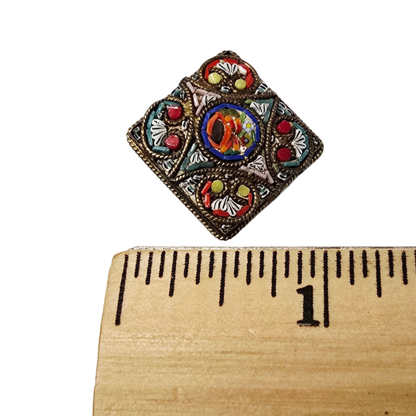 * Antique FAP Italian Fabbrica Angelo Pessar Micro Mosaic Brooch Pin Made in Italy