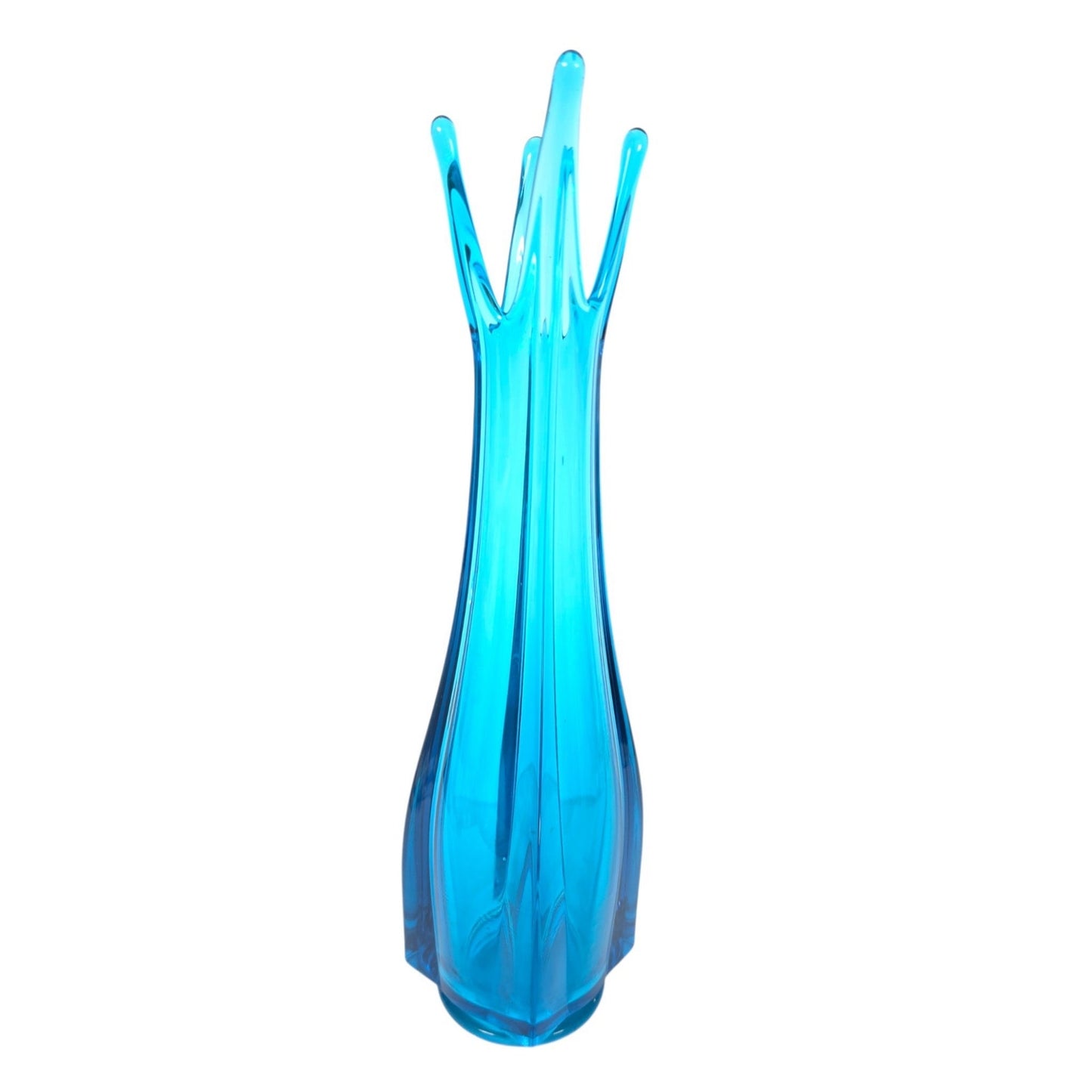 LE Smith Blue Swung Vase 4 Finger Mid Century Modern Vintage Simplicity 13.5"