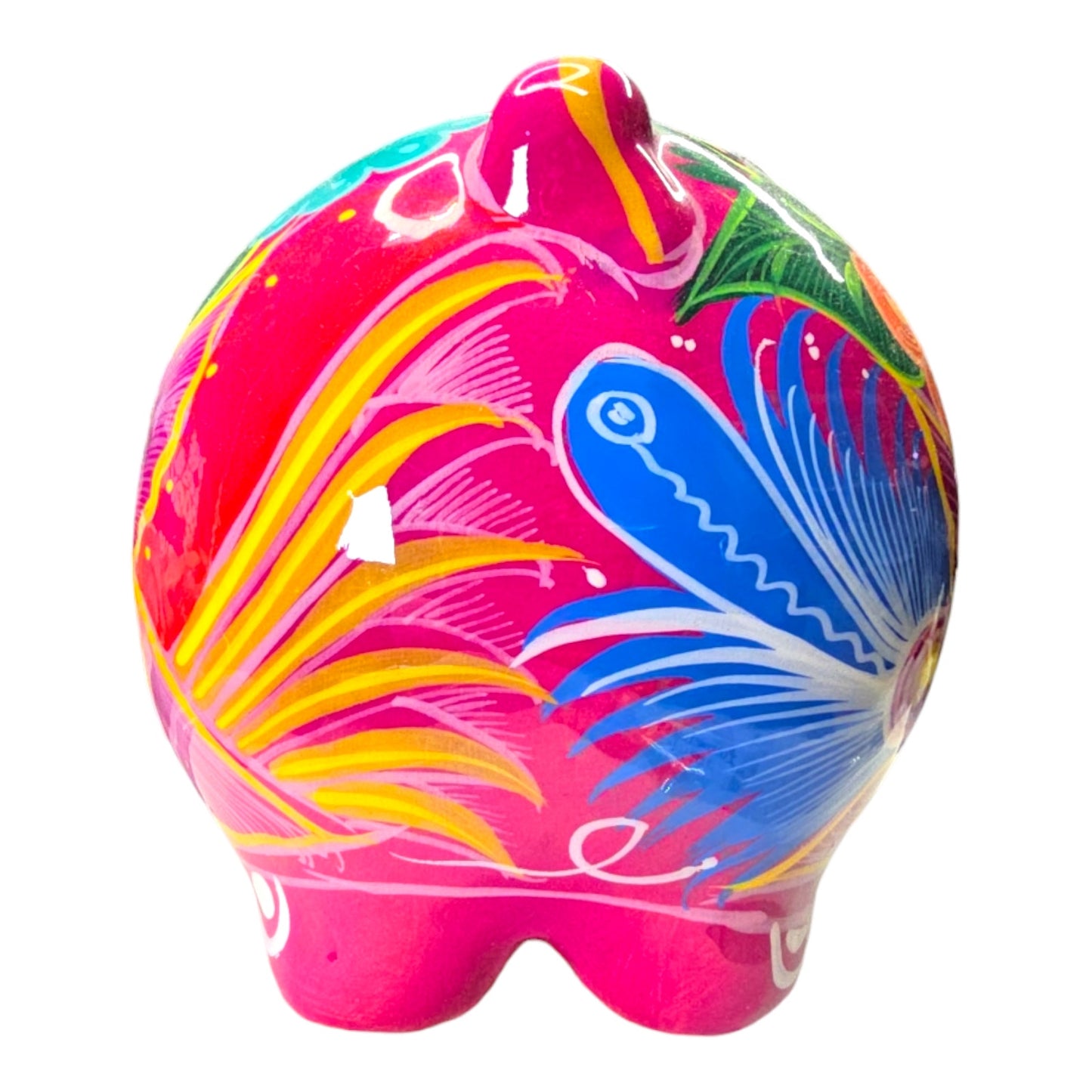 Mexican Pottery Hand-Painted Piggy Bank, Glows under Black Light