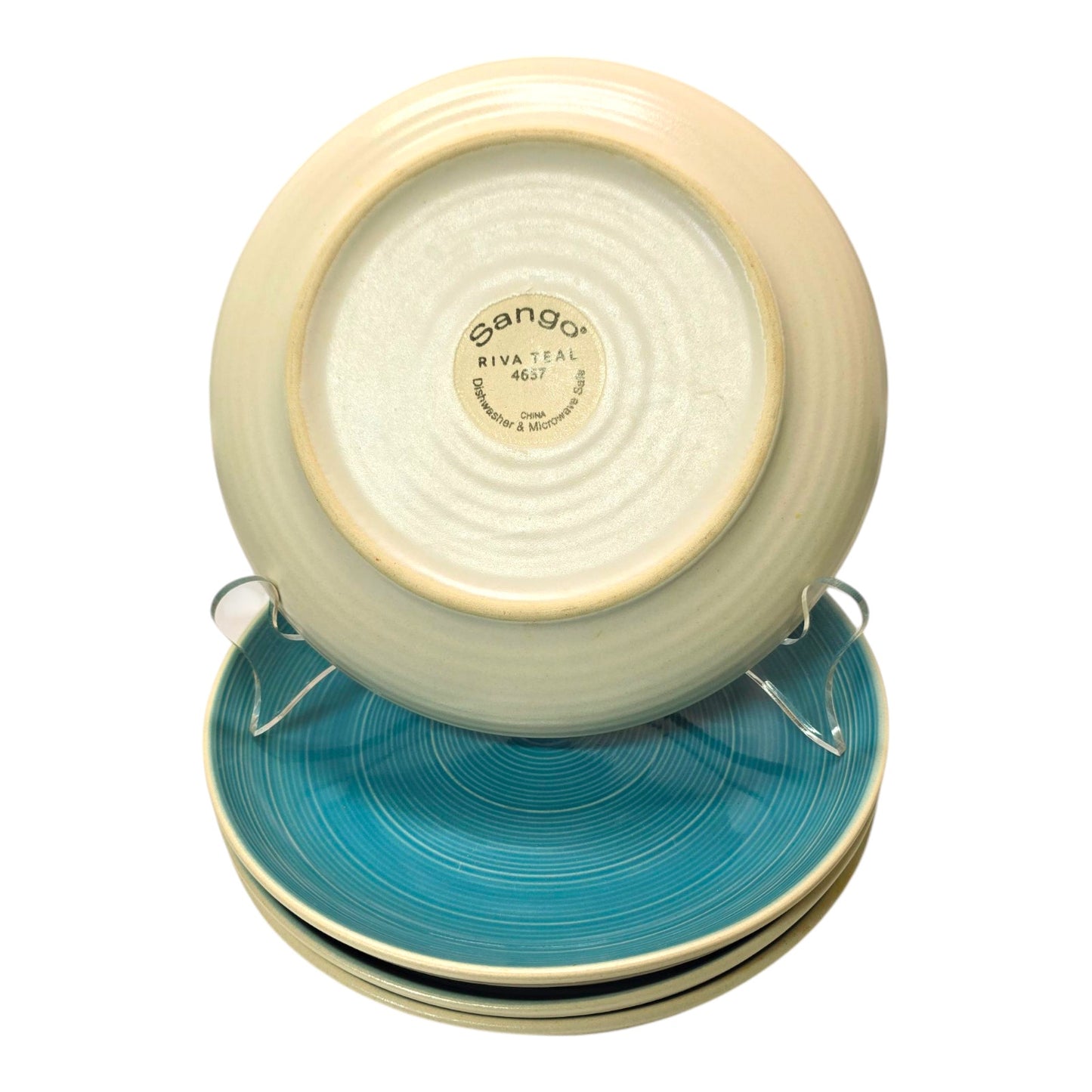 Sango Riva Teal Stoneware Salad Plates 7 3/4" #4657, Set Of 4 Teal Stoneware