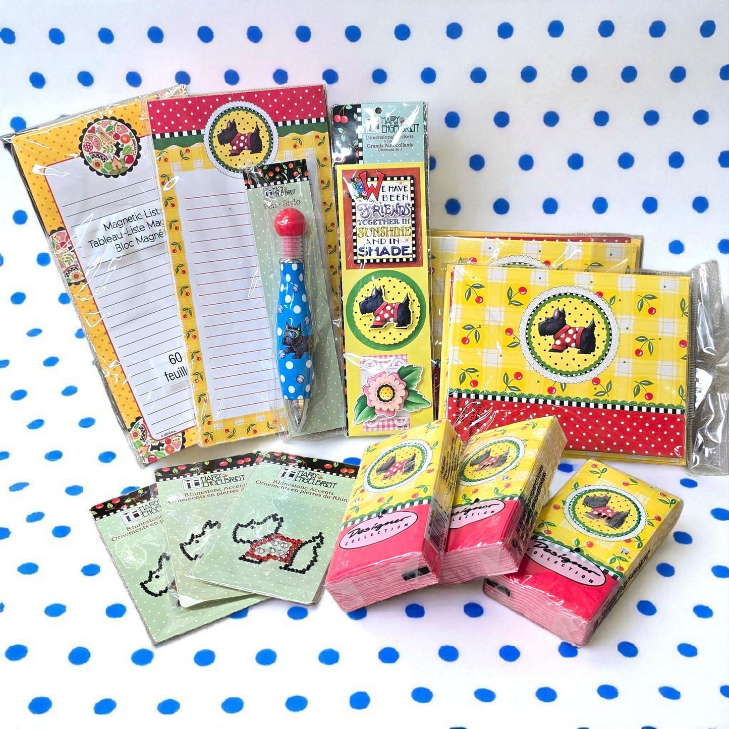 Mary Englebreit Scottie Dog / ScottishTerrier Dog LOT Yellow Cherries
