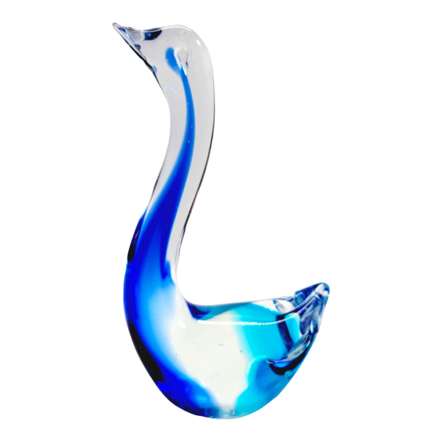 AS IS Handblown Art Glass Swan Paperweight, Blure Swirl Glass FLAW