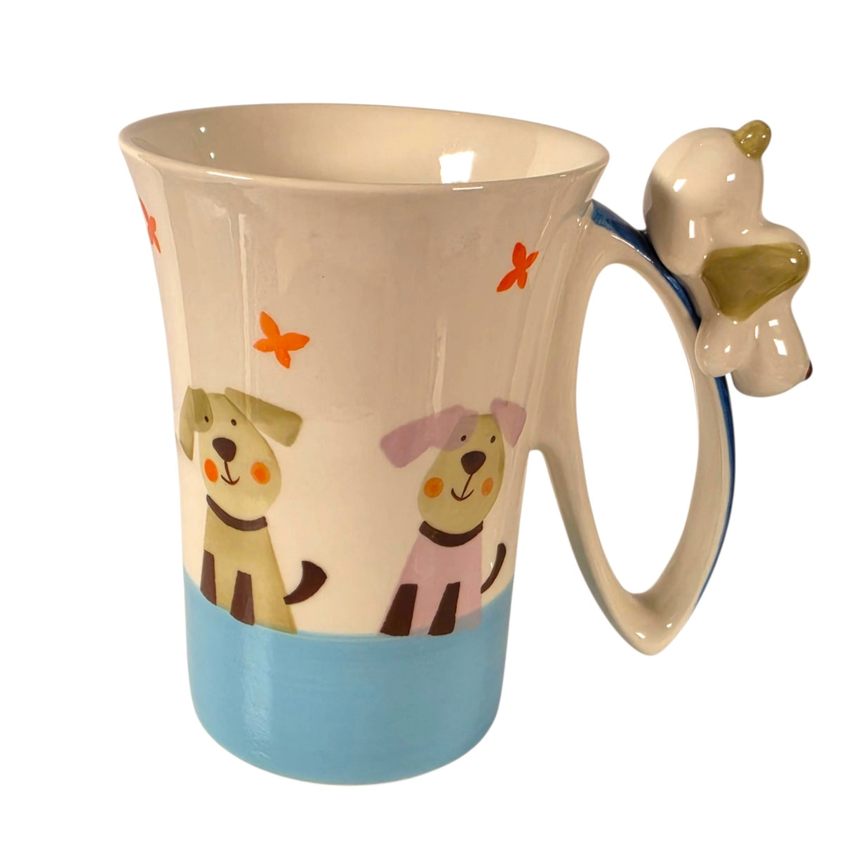 Indra Stoneware 3D Dog Mug Hand Painted Thailand Vintage Applied Ceramic Cup