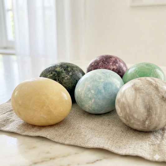 Vintage Italian Marble Eggs Multi Color Polished Stone Specimens Lot of 6