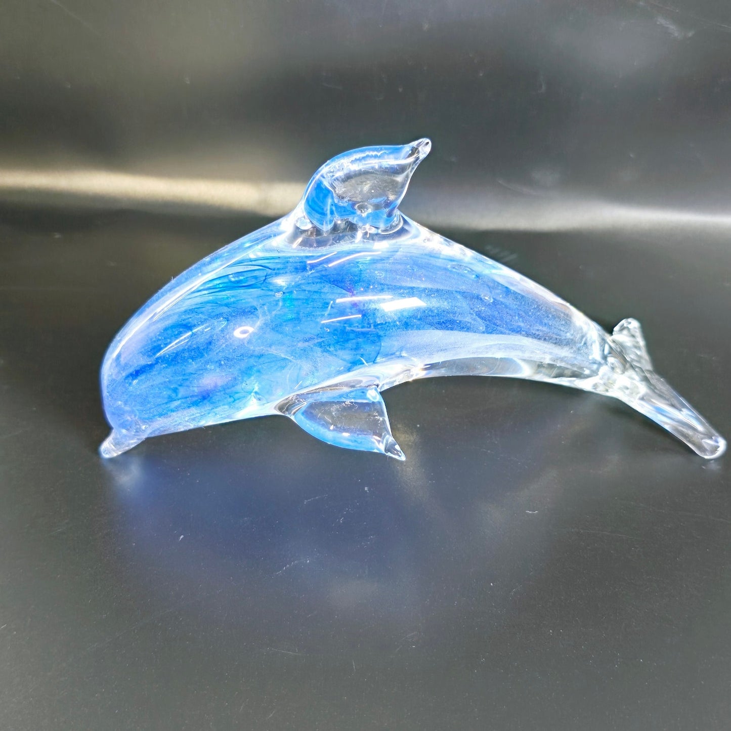 Hand-Blown Blue Art Glass Dolphin