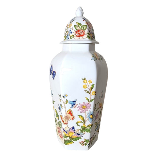 Aynsley Cottage Garden Large Hexagon Lidded Vase 9.25"